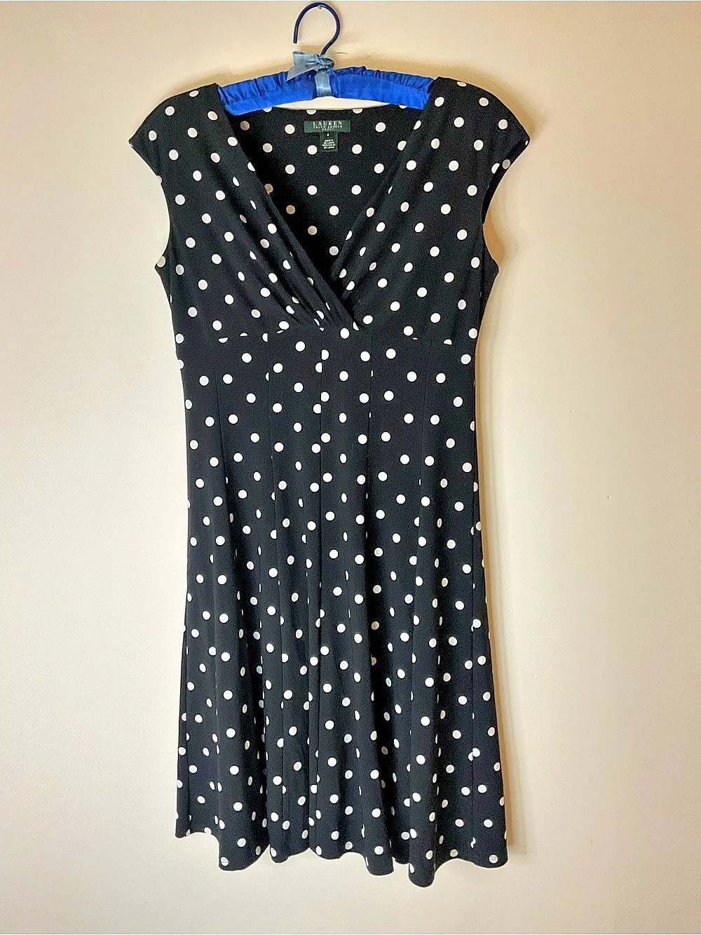 Lauren Ralph Lauren Polka Dot Midi Dress in Black & White Size 8 Like New